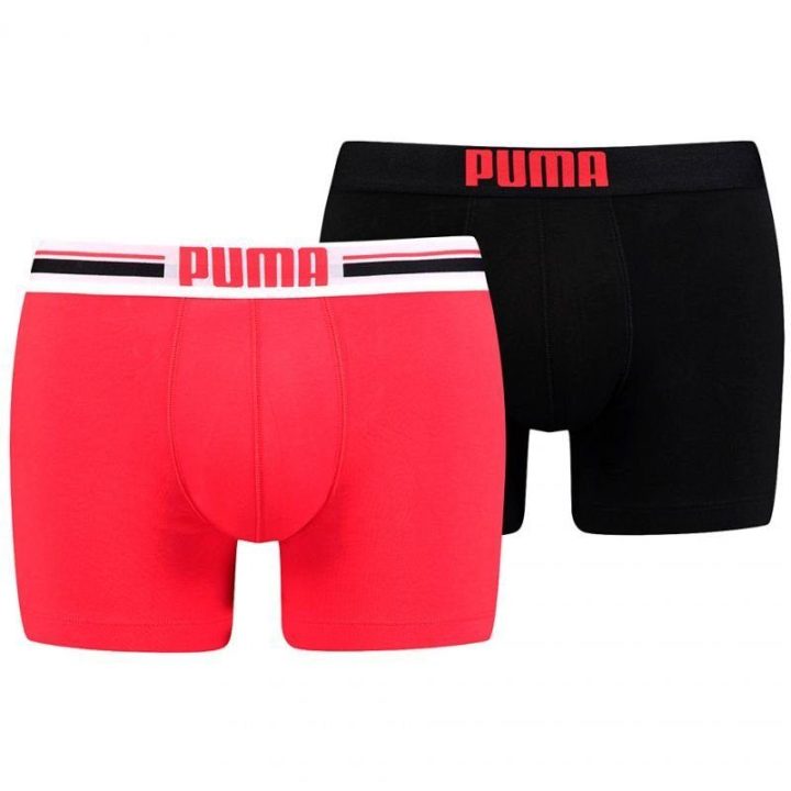 Vyriški medvilniniai bokseriai Puma Placed Logo, 2 poros, raudoni ir juodi