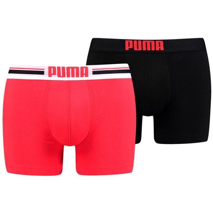 Vyriški medvilniniai bokseriai Puma Placed Logo, 2 poros, raudoni ir juodi