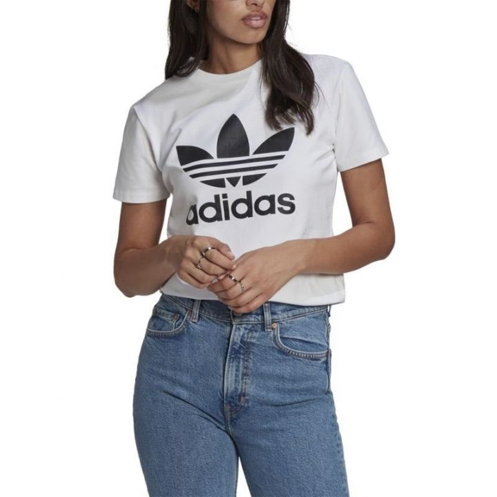 Moteriški laisvo kirpimo marškinėliai adidas Trefoil, balti
