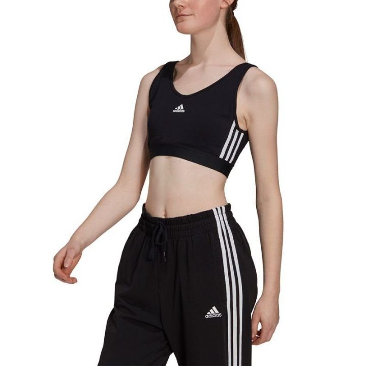Medvilninė sportinė liemenėlė adidas Essentials 3-Stripes, juoda
