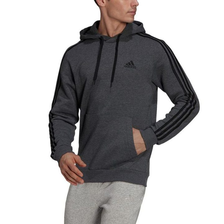 Vyriškas džemperis su gobtuvu adidas Essentials Fleece 3-Stripes, tamsiai pilkas