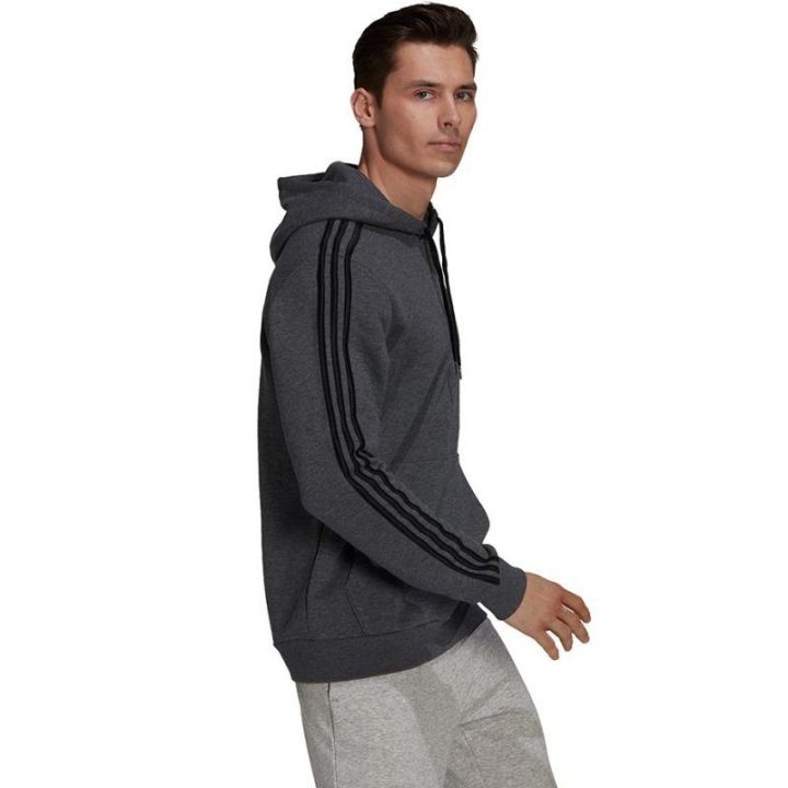 Vyriškas džemperis su gobtuvu adidas Essentials Fleece 3-Stripes, tamsiai pilkas