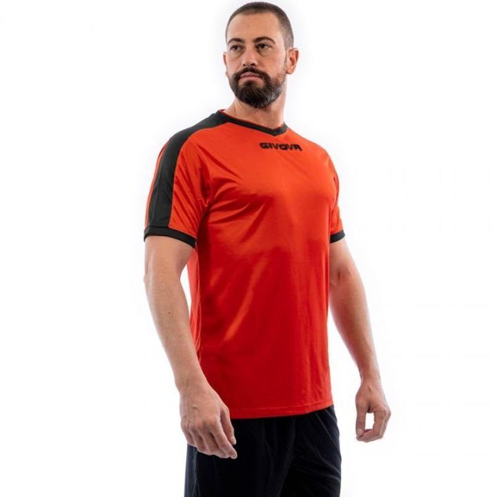 Vyriški marškinėliai Givova Revolution Interlock, oranžiniai ir juodi