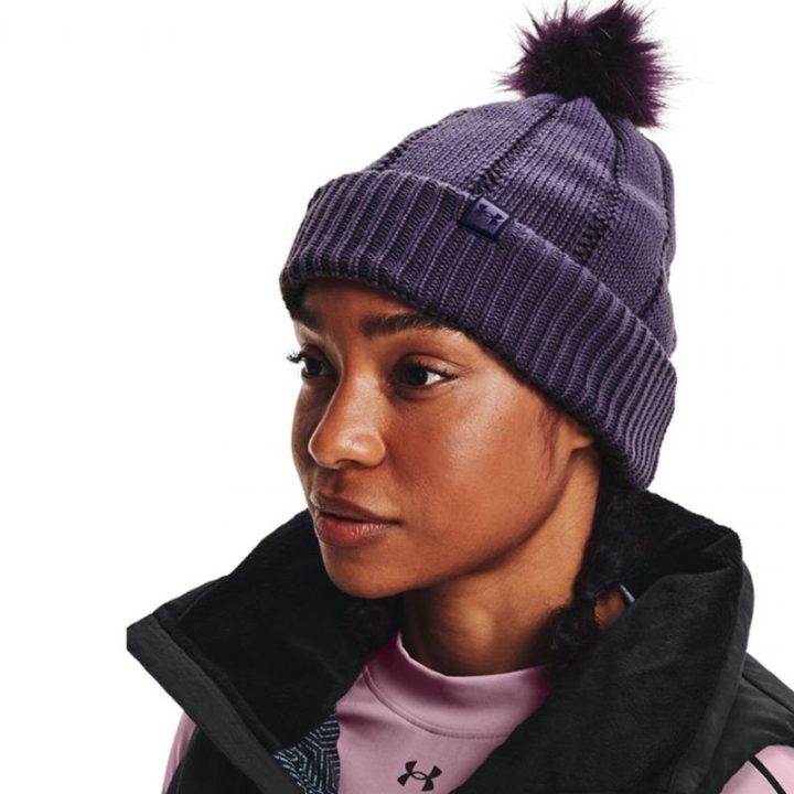 Moteriška megzta kepurė su atlenkiamu kraštu Under Armour, violetinė