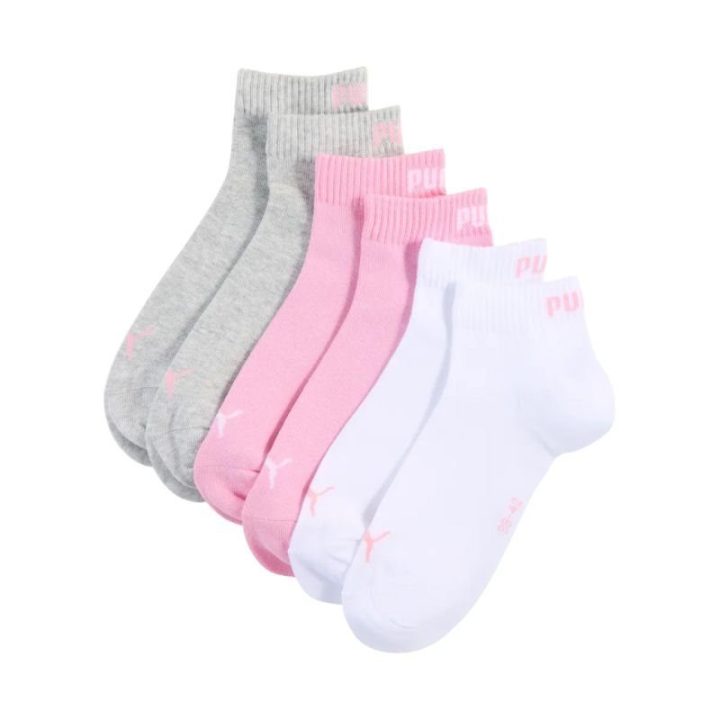 Kojinių rinkinys Puma Quarter Plain, 3 poros, rožinės, baltos ir pilkos