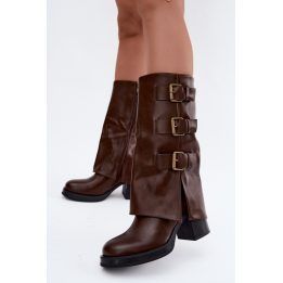 Moteriški ilgaauliai batai su 8 cm kulnu Step in style, rudi