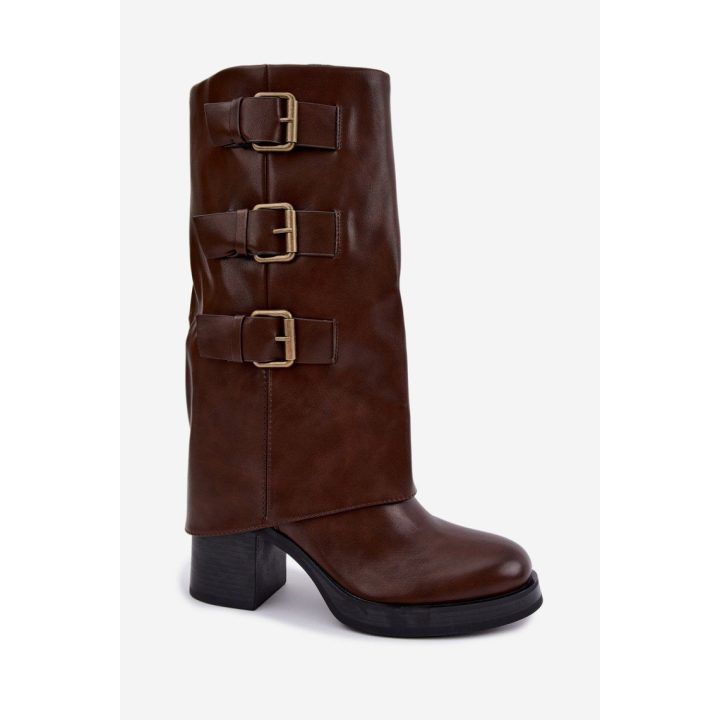 Moteriški ilgaauliai batai su 8 cm kulnu Step in style, rudi