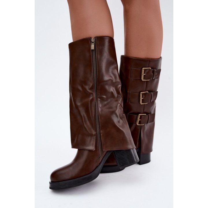 Moteriški ilgaauliai batai su 8 cm kulnu Step in style, rudi