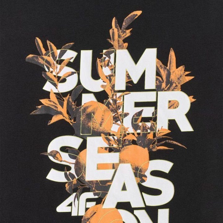 Moteriški marškinėliai su „Summer Season“ užrašu 4F, juodi