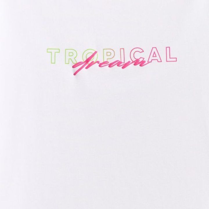 Moteriški marškinėliai su „Tropical Dream“ užrašu 4F, balti