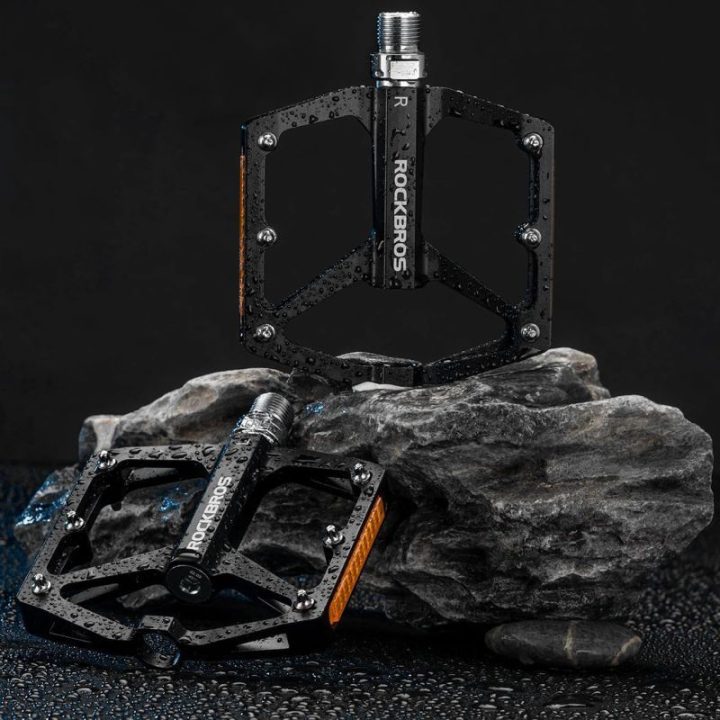 Dviračių platforminiai pedalai su atšvaitais Rockbros K371, juodi