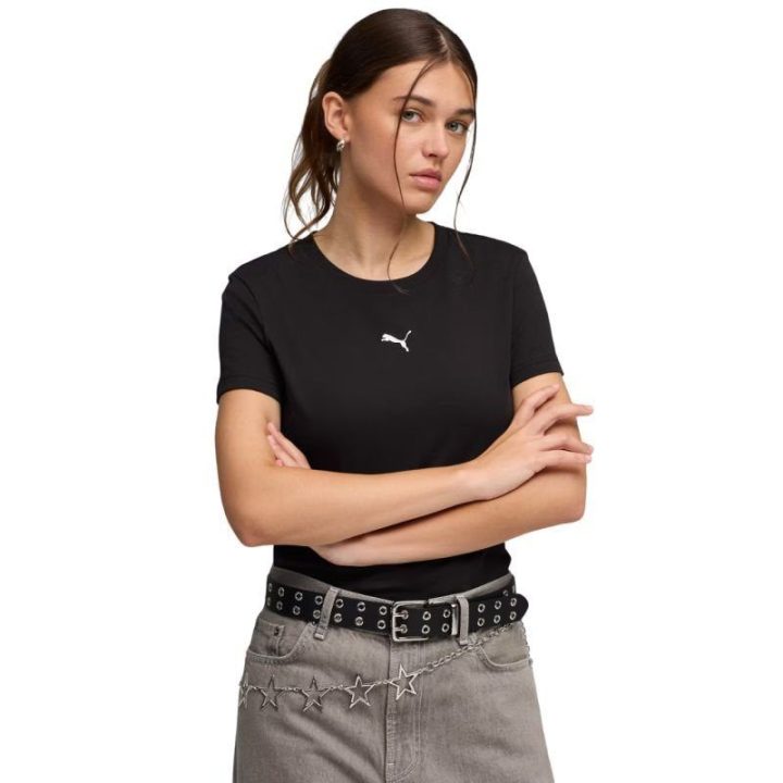 Moteriški marškinėliai Puma Ess Centered Cat Logo Tee, juodi