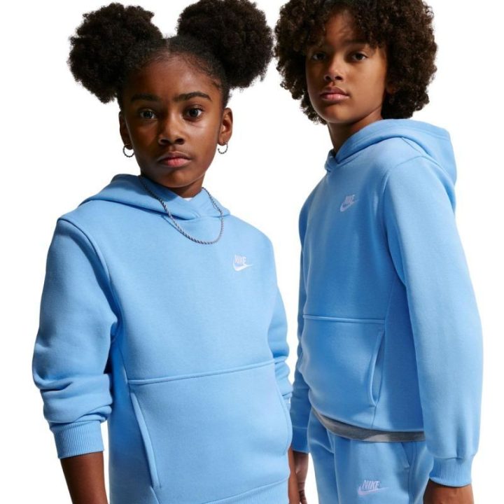 Vaikiškas medvilninis džemperis Nike Club Fleece, šviesiai mėlynas