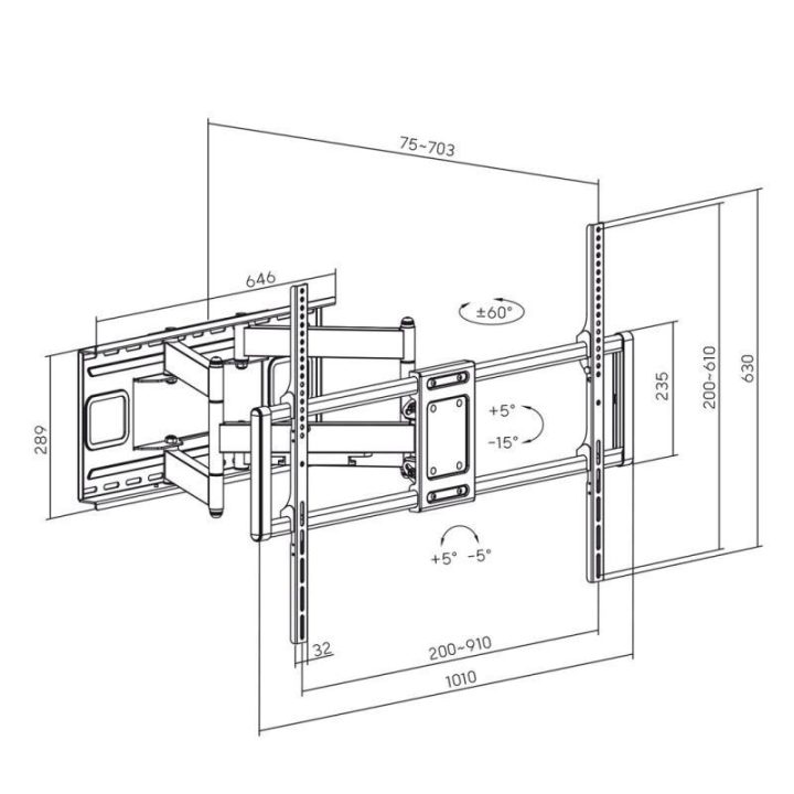 Televizoriaus sieninis laikiklis Maclean MC-482, VESA 900 × 600 mm, juodas