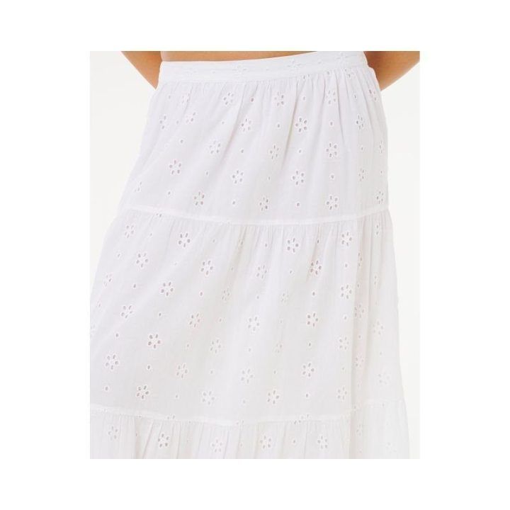 Ilgas sijonas su elastingu juosmeniu Rip Curl Oasis Broderie, baltas