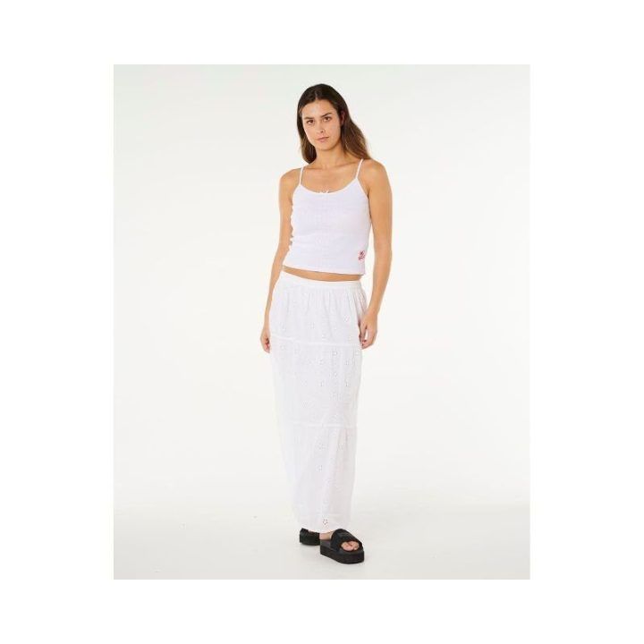 Ilgas sijonas su elastingu juosmeniu Rip Curl Oasis Broderie, baltas