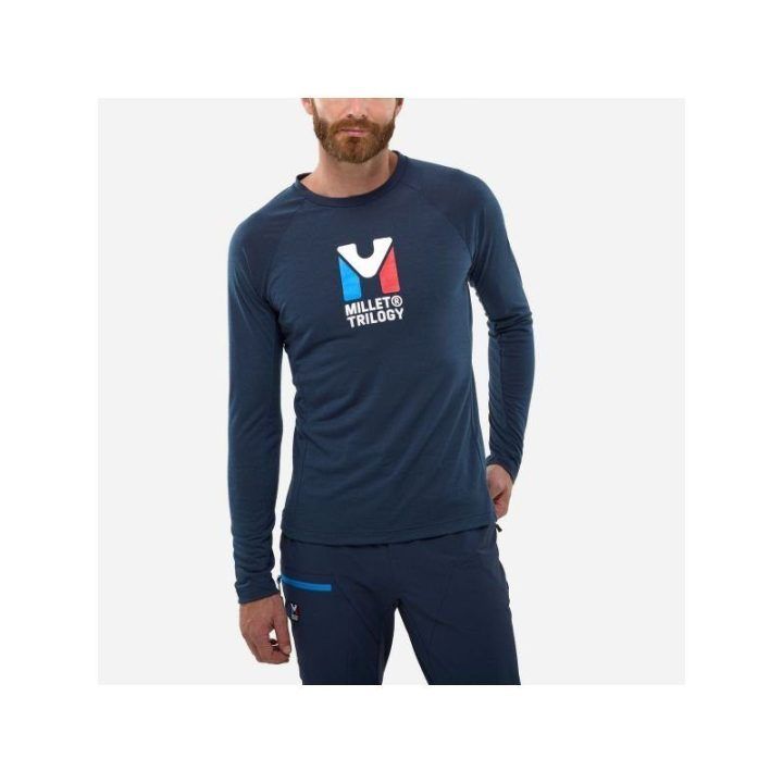 Vyriški marškinėliai ilgomis rankovėmis Millet Trilogy Wool Ts Ls, tamsiai mėlyni