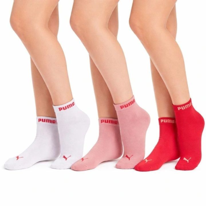 Moteriškų kojinių komplektas Puma, 3 poros, rožinė, raudona ir balta