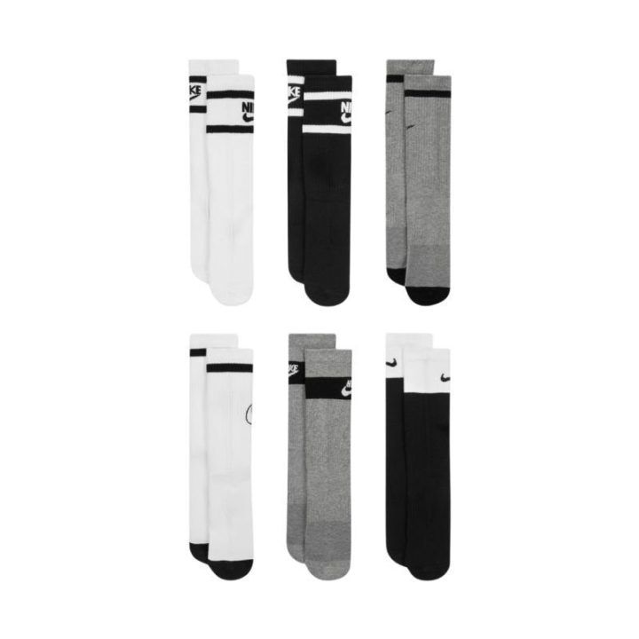Vaikiškos kojinės Nike Everyday Cush Crew, 6 porų, baltos, pilkos ir juodos
