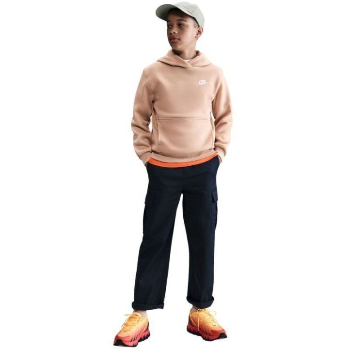 Vaikiškas medvilninis džemperis su gobtuvu Nike Sportswear Club Fleece, smėlio
