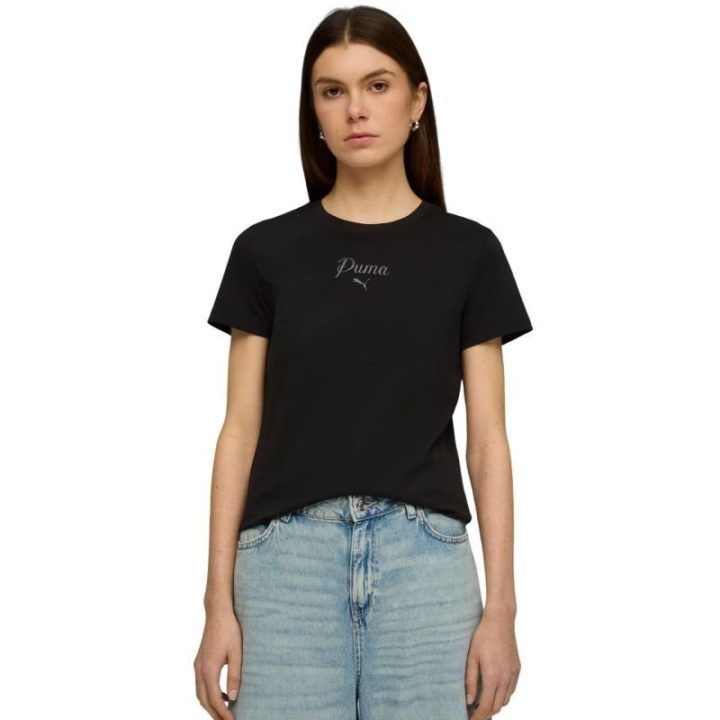 Moteriški medvilniniai marškinėliai Puma ESS Script Tee, juodi