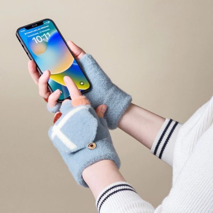 Žieminės pirštinės telefonui moterims ir vaikams, mėlynos