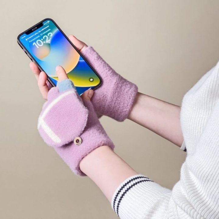 Žieminės pirštinės telefonui moterims ir vaikams, rožinės