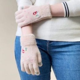Moteriškos žieminės pirštinės su sniego seniu ir eglute, smėlio