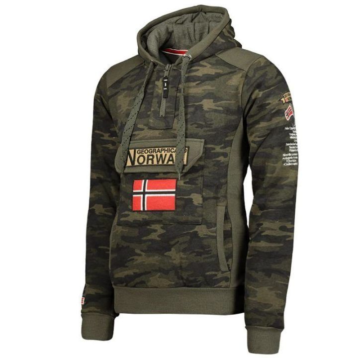 Vyriškas kamufliažinis džemperis su gobtuvu Geographical Norway, chaki