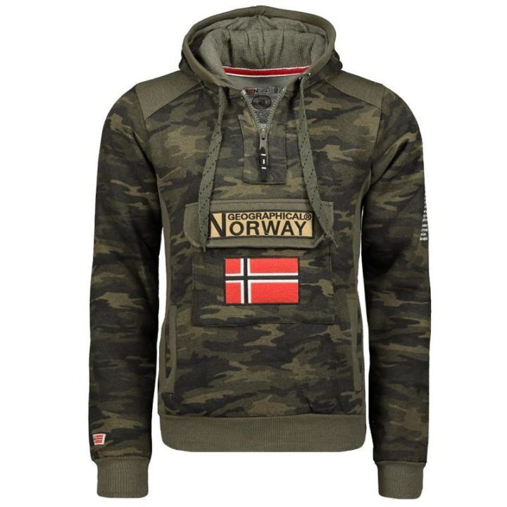 Vyriškas kamufliažinis džemperis su gobtuvu Geographical Norway, chaki