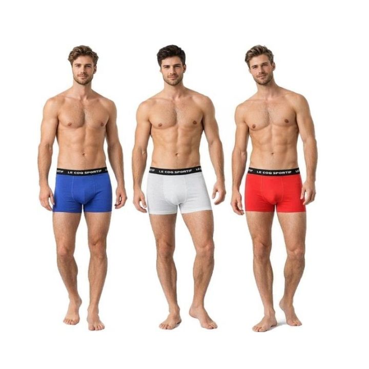 Vyriškų bokserkelnaičių komplektas Le Coq Sportif, 3 vnt., raudonos, pilkos ir tamsiai mėlynos