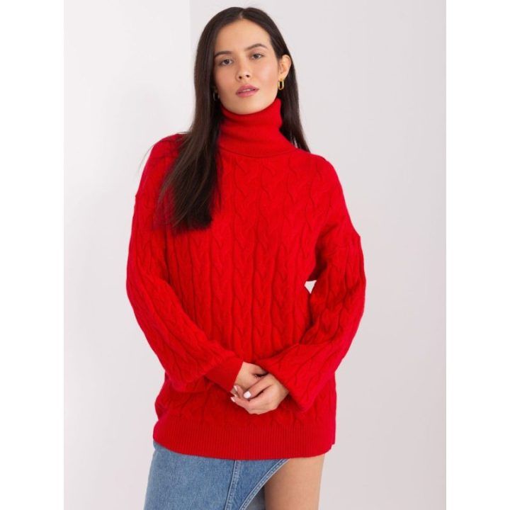Moteriškas faktūrinis golfas Wool Fashion Italia, raudonas