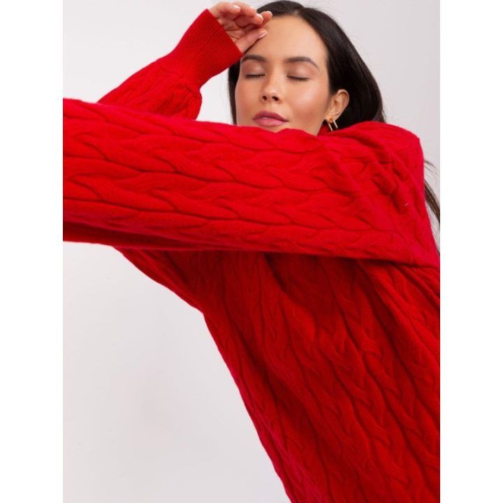 Moteriškas faktūrinis golfas Wool Fashion Italia, raudonas