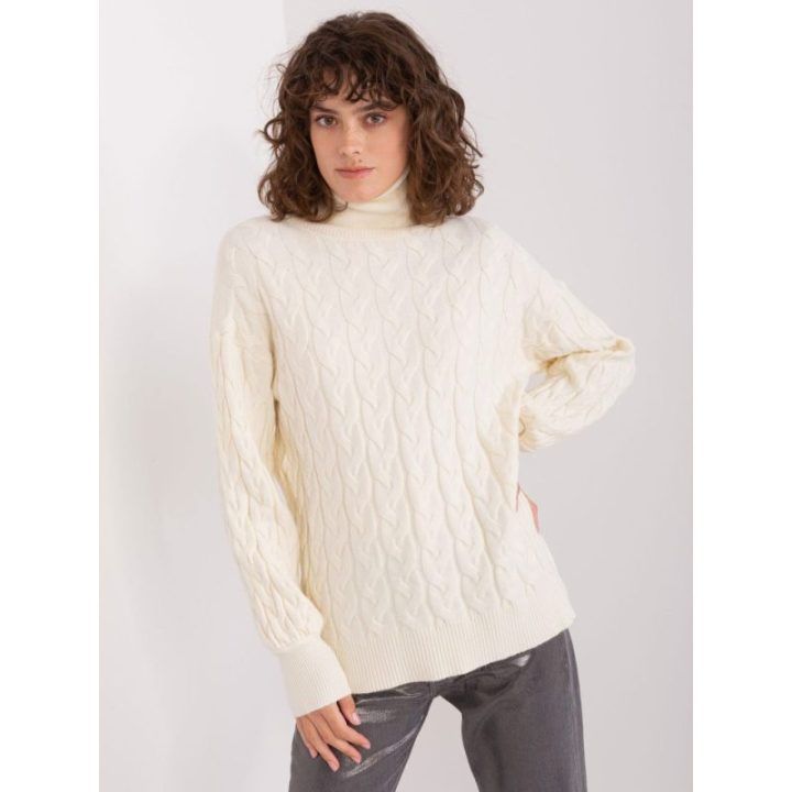 Moteriškas megztas golfas Wool Fashion Italia, kreminis
