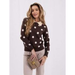 Moteriškas viskozinis polo megztinis su apykakle Italy Moda, ruda