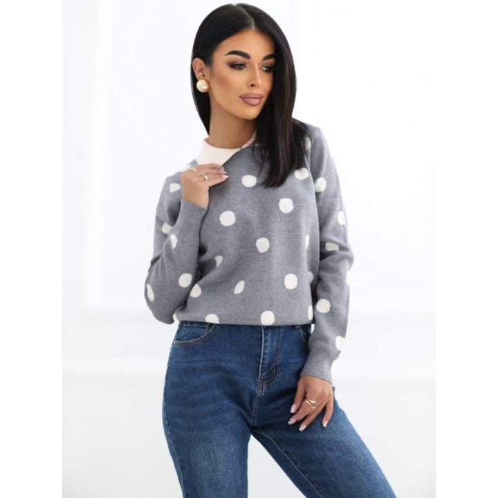 Moteriškas viskozės polo megztinis su taškeliais Italy Moda, pilkas