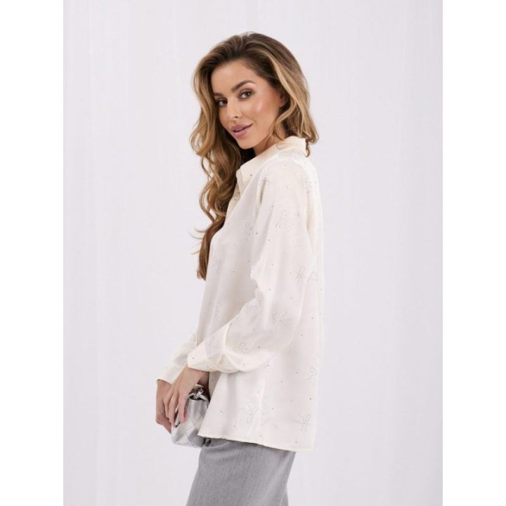 Moteriški marškiniai su apykakle Italy Moda, kreminiai