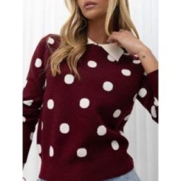 Moteriškas viskozės polo megztinis su taškeliais Italy Moda, bordo