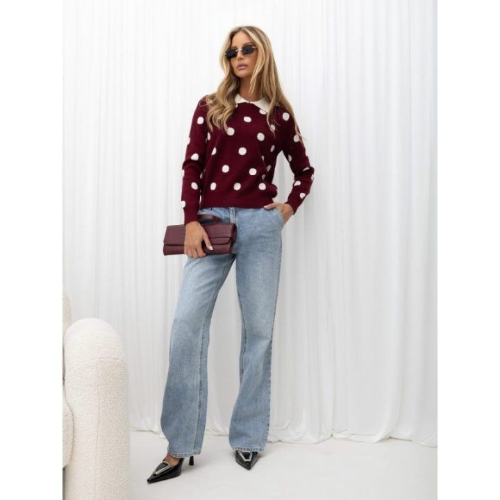 Moteriškas viskozės polo megztinis su taškeliais Italy Moda, bordo