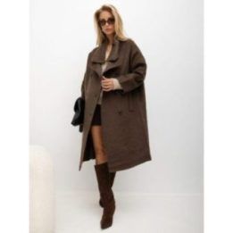 Moteriškas vilnonis laisvo kirpimo paltas Italy Moda, ruda