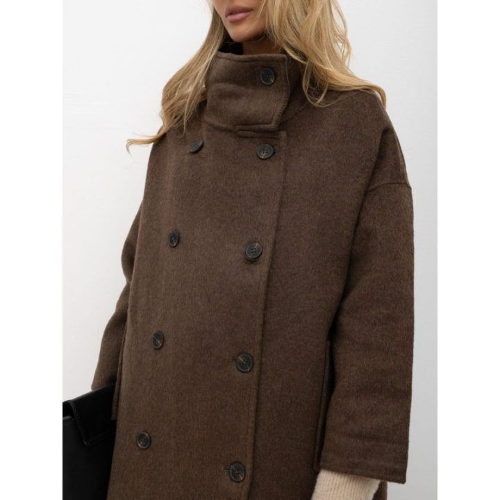 Moteriškas vilnonis laisvo kirpimo paltas Italy Moda, ruda