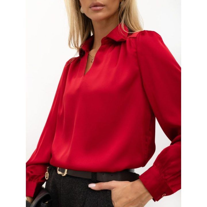 Moteriška marškininė palaidinė su V formos iškirpte Italy Moda, bordo