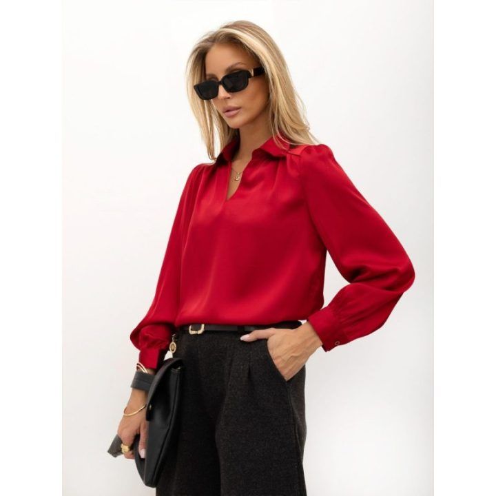 Moteriška marškininė palaidinė su V formos iškirpte Italy Moda, bordo