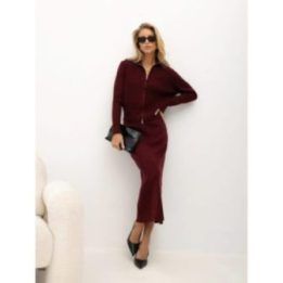 Moteriškas megztinio ir sijono komplektas Italy Moda, bordo