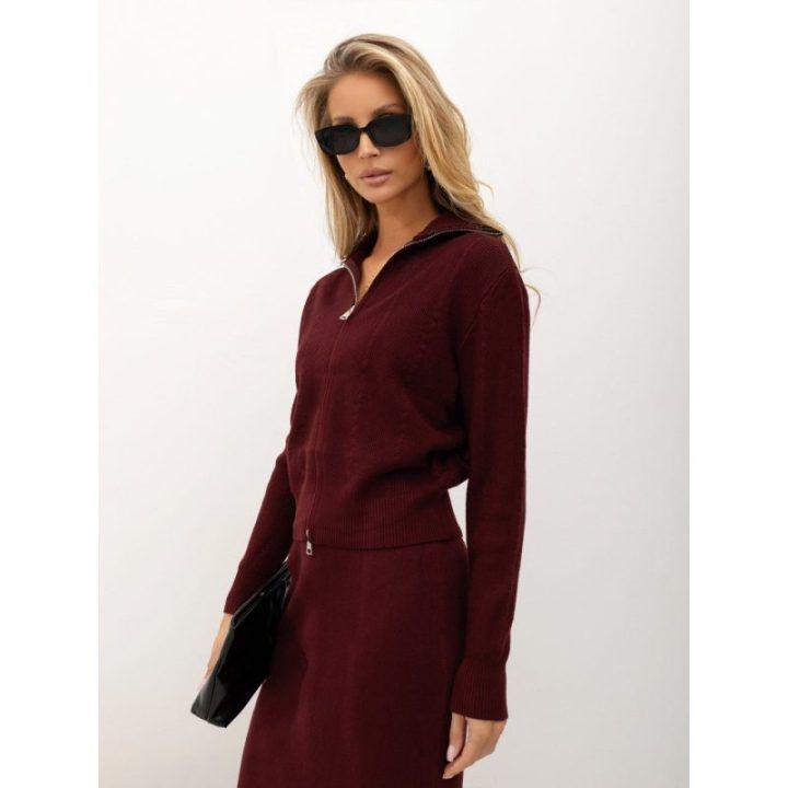 Moteriškas megztinio ir sijono komplektas Italy Moda, bordo