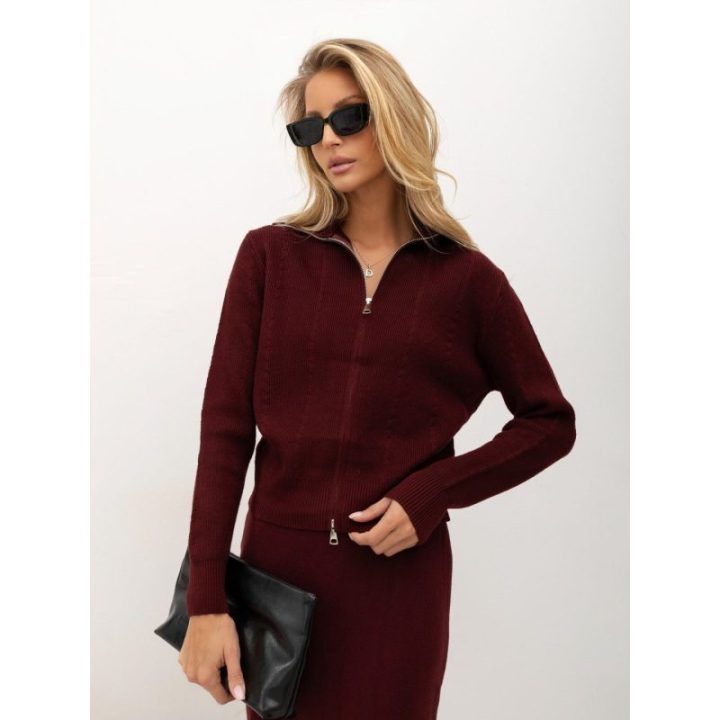 Moteriškas megztinio ir sijono komplektas Italy Moda, bordo