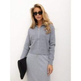 Moteriškas megztinio ir sijono komplektas Italy Moda, pilkas