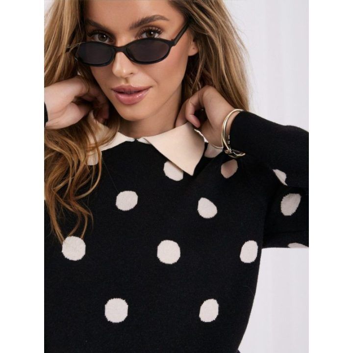 Moteriškas viskozinis megztinis su taškeliais Italy Moda, juodas