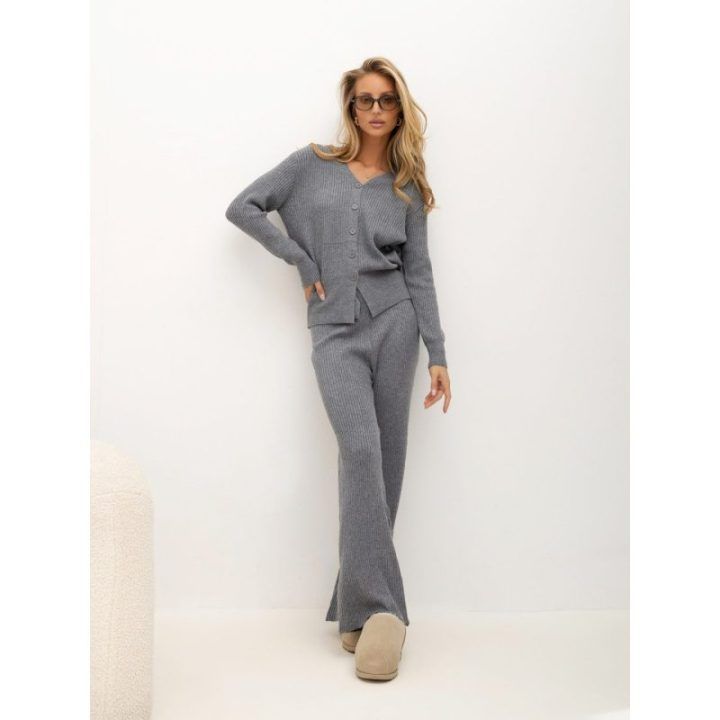 Moteriškas kardigano ir kelnių komplektas Italy Moda, pilkas