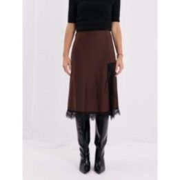 Moteriškas midi sijonas su nėriniais Italy Moda, tamsiai rudas